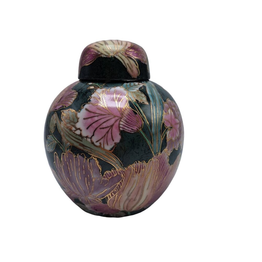 Vintage Cloisonné Style Ginger Jar With Lid Floral Design